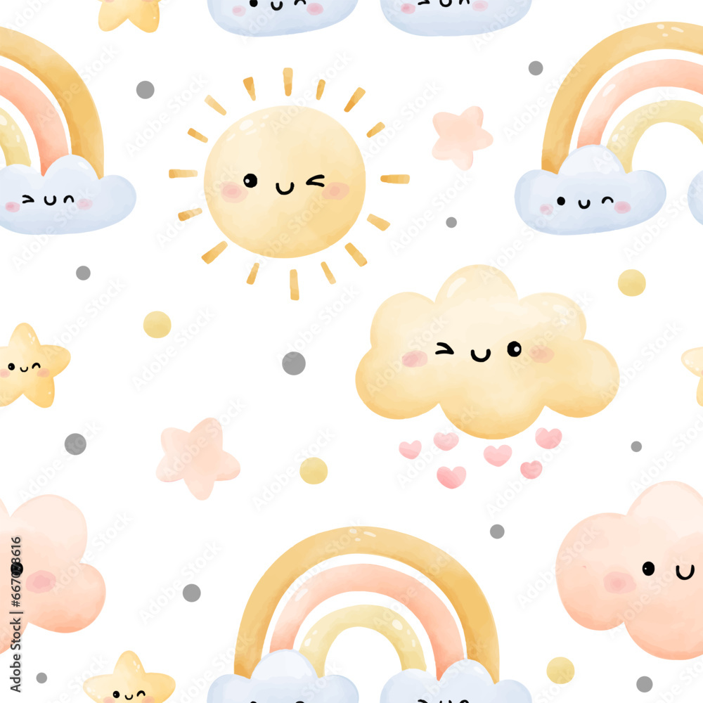 Seamless rainbow sun cloud Weather concept For baby shower Seamless rainbow sun cloud Weather concept For baby shower