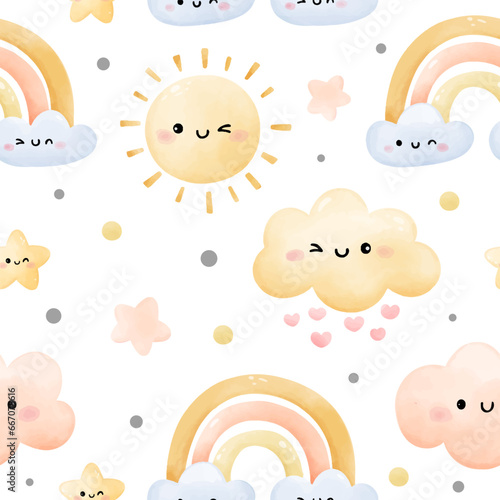 Seamless rainbow sun cloud Weather concept For baby shower