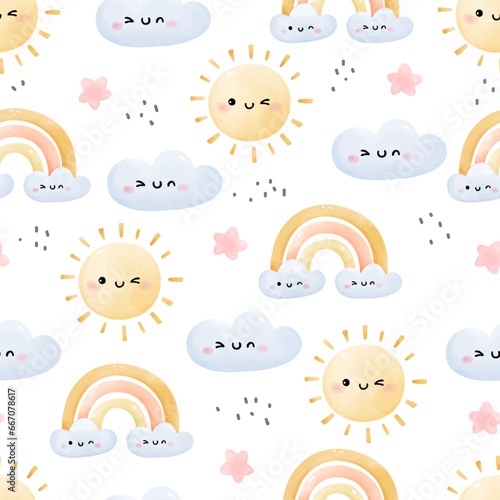 Seamless pattern happy sun cloud star For baby shower