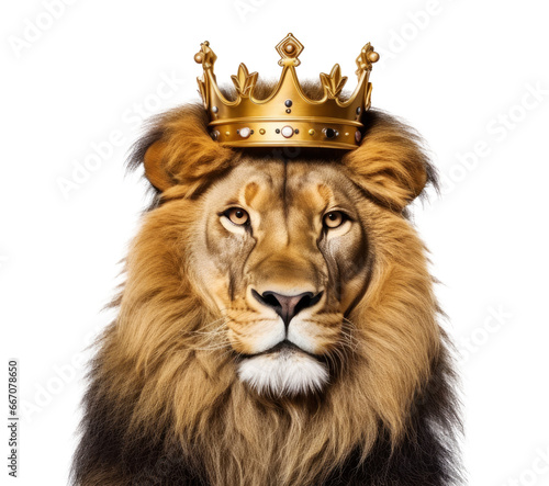 portrait of lion with king crown on head