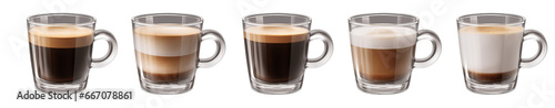 Set / Collection of ice caramel latte coffee and black americano coffee cold isolated clipping path, cutout on transparent background PNG