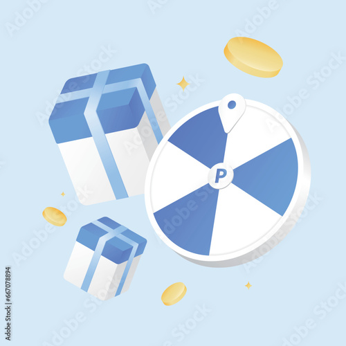lucky wheel roulette blue gift box vector illustration