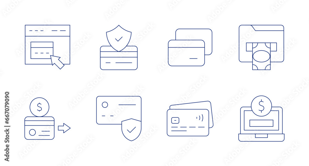 Payment icons. Editable stroke. Containing credit card, online payment, online shopping, password, payment, secure payment, transaction.