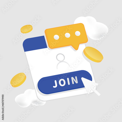 web site internet join clik 3D vector illustration