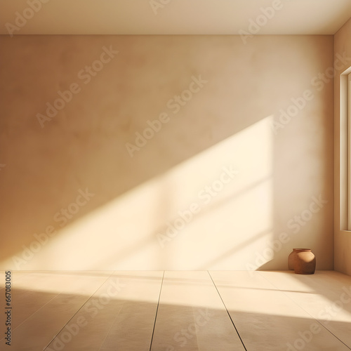 Empty room with vintage wall background. Beige color wall backdrop. 