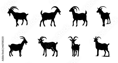 set of goat silhouettes on isolated background