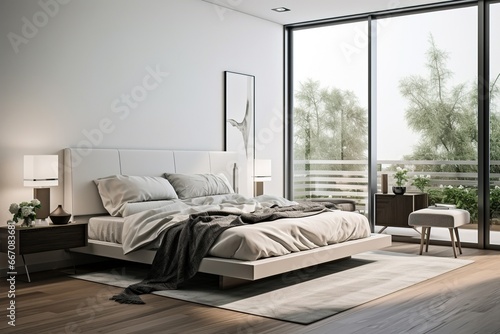 Modern bright bedroom in Scandinavian style