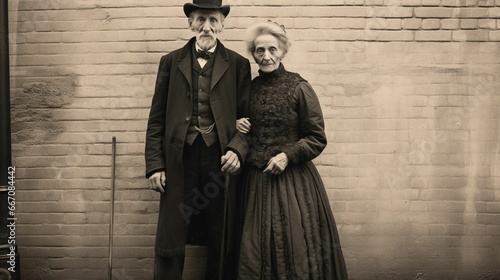 Capturing Life in Victorian Monochrome: A Nostalgic Glimpse of an Elderly Couple in the Streets in Old Black and White Street Photographs