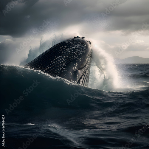 Humpback whale in the ocean. Iceland. Toned.