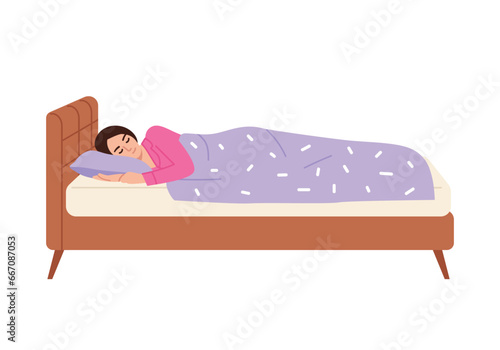 girl sleeps sweetly on her bed