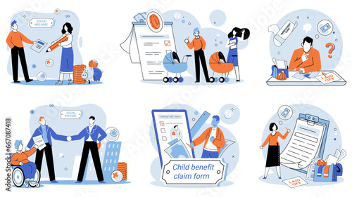 Care allowance. Vector illustration. Disability benefits provide financial support to individuals with disabilities Financial planning is essential for long-term economic stability Capital investment