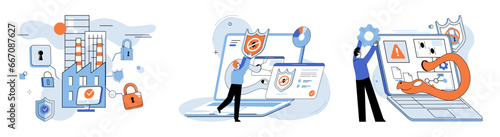 Information privacy. Vector illustration. Documents containing private datrequire strict confidentiality measures In cyberspace, identification protocols ensure secure and authenticated access