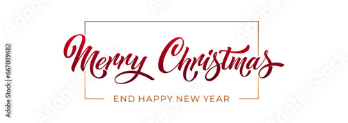 Merry Christmas and Happy New Year hand lettering calligraphy. Vector holiday illustration element.
