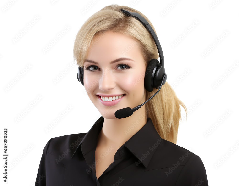Smiling call center assistant wearing headset, cut out Smiling call center assistant wearing headset, cut out