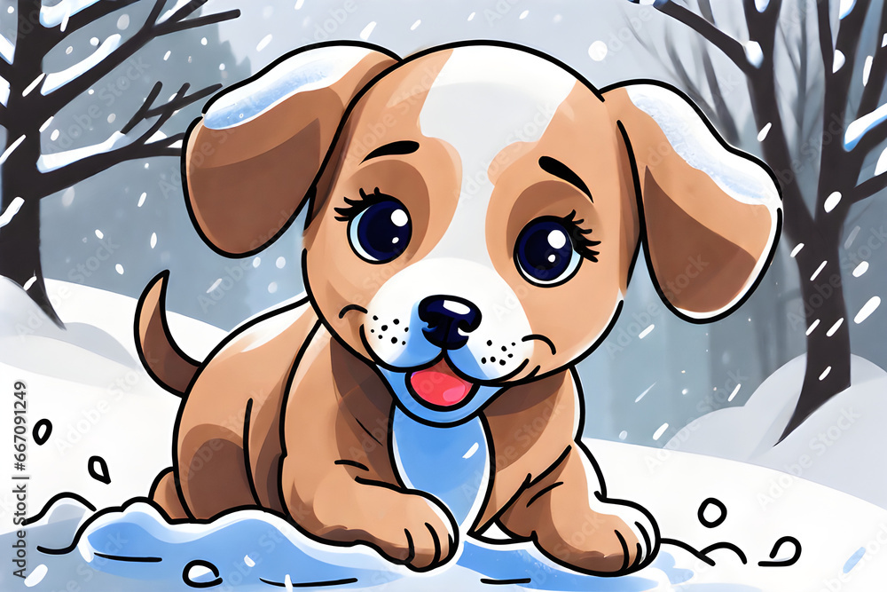 Fototapeta premium puppy on a snowy day. Generative AI