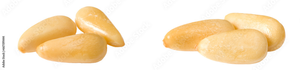 Roasted pine nuts isolated on the white background. Roasted pine nuts isolated on the white background.