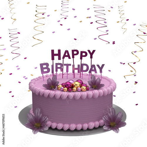 3d pink birthday cake with happy birthday and transparent background for greeting cards, postcards etc.torta di compleanno rosa in 3d con happy birthday e sfondo trasparente per biglietti di auguri, c