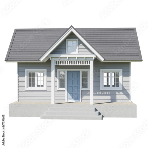 Gray plank wall small house with front terrace isolated on transparent background with clipping path 3d render