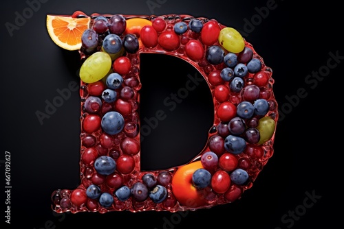 Letter D crafted using an assortment of fresh and juicy berries and fruits photo