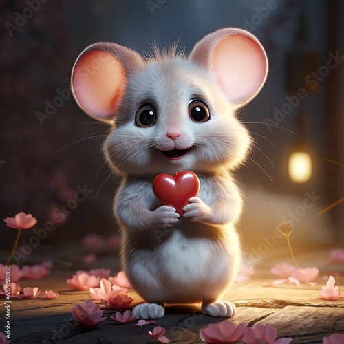 a little mouse holding a heart