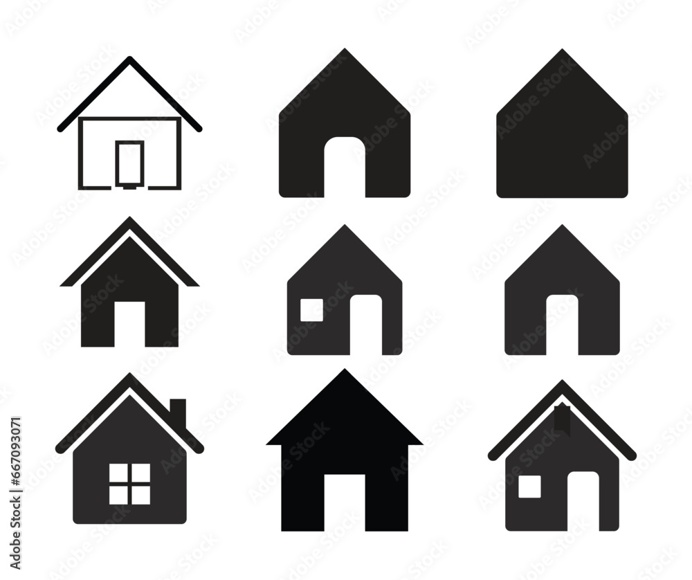 Home icon in Basic straight flat style. Collection of vector symbol on white background. Vector illustration. Home icon in Basic straight flat style. Collection of vector symbol on white background. Vector illustration.