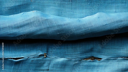 A vibrant blue textile, frayed and imperfect, embodying both strength and vulnerability in its tattered fabric