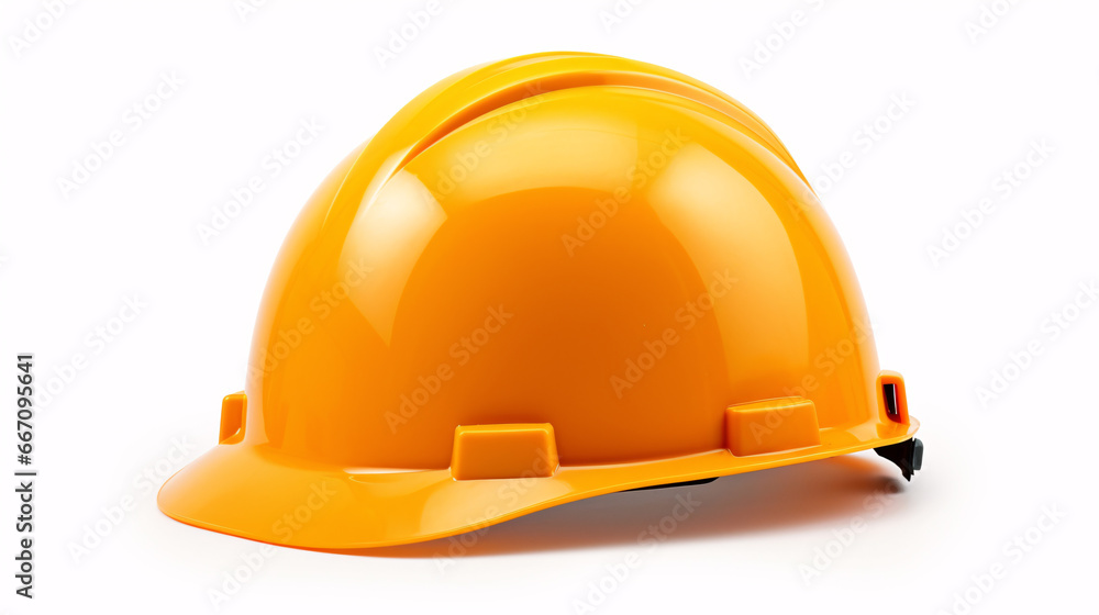 A professional construction helmet is isolated on a pristine white backdrop. A professional construction helmet is isolated on a pristine white backdrop.