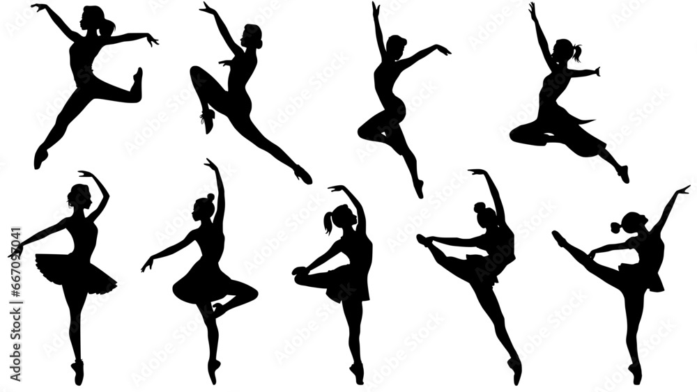 Stylish silhouettes of dancing ladies Stylish silhouettes of dancing ladies