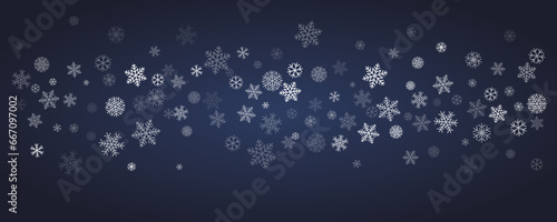 Christmas snowflakes background. Winter snow falling minimal decoration, greeting card. Noel subtle backdrop. Vector illustration