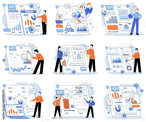 Analysis tool. Business intelligence. Vector illustration Statistics provide insights into market trends and consumer behavior Financial analysis guides investment and financial planning Graphic