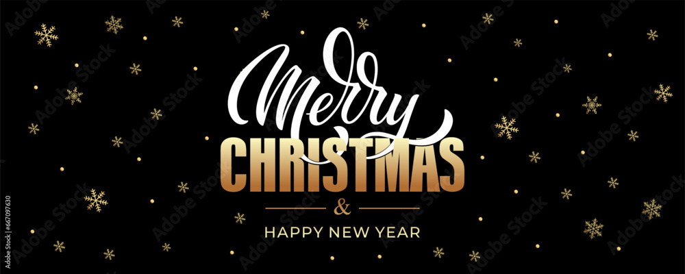 Merry Christmas and Happy New Year hand lettering calligraphy. Vector holiday illustration element.