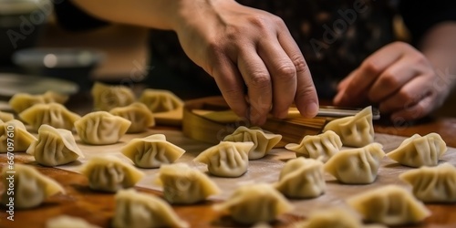 close-up shot of a chef preparing delicious dumpling