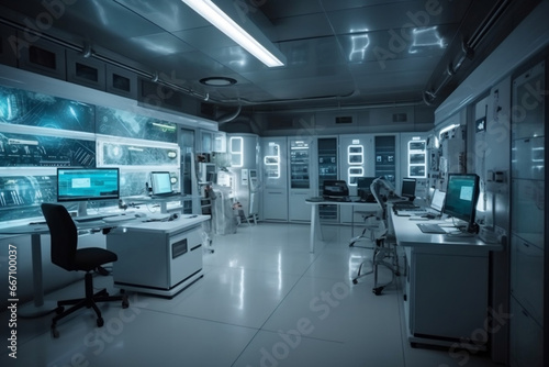 Futuristic laboratory room with equipment and hitech devices generative ai