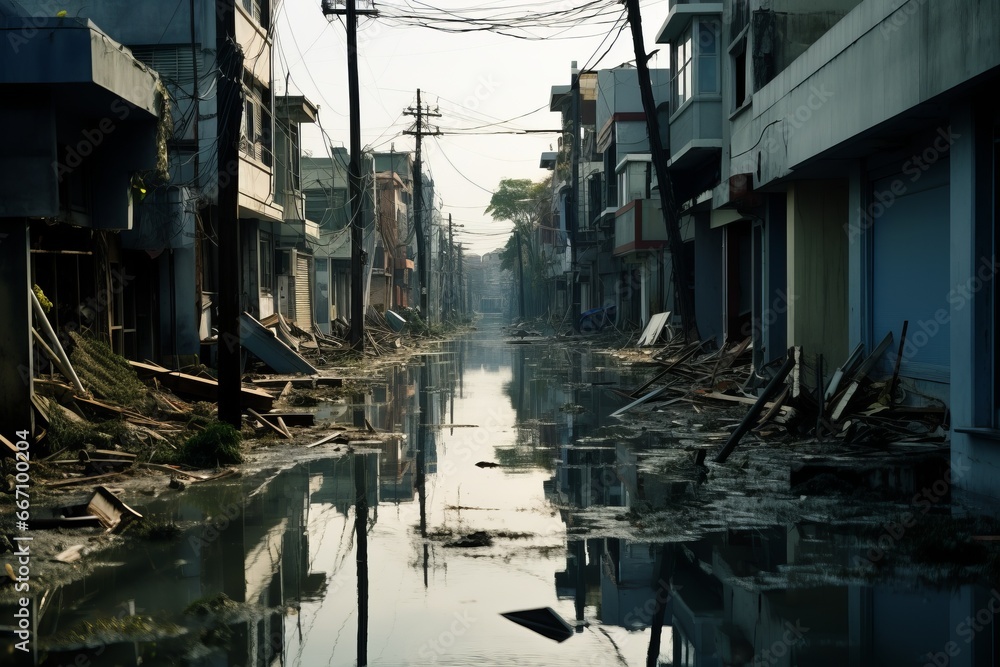  City streets submerged in floodwaters following a hurricane