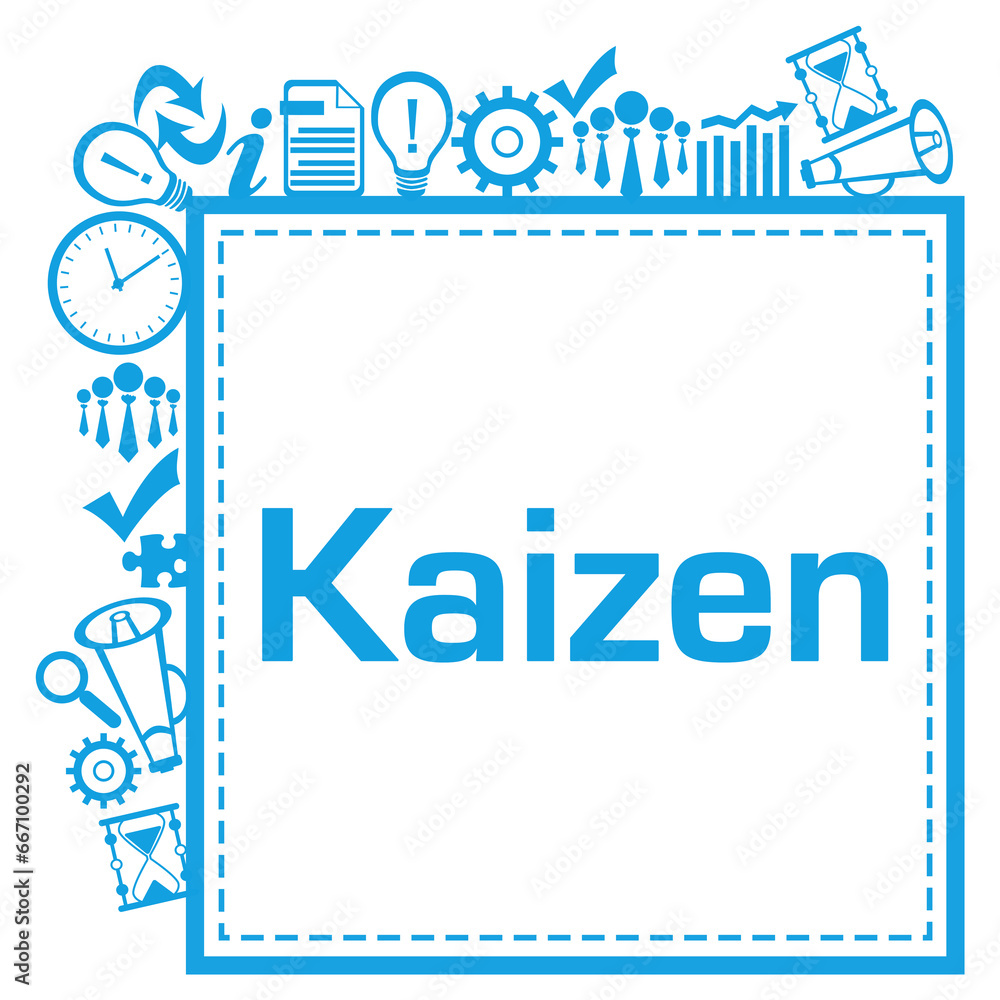 Naklejka premium Kaizen Business Symbols Squares Sides Text Blue 