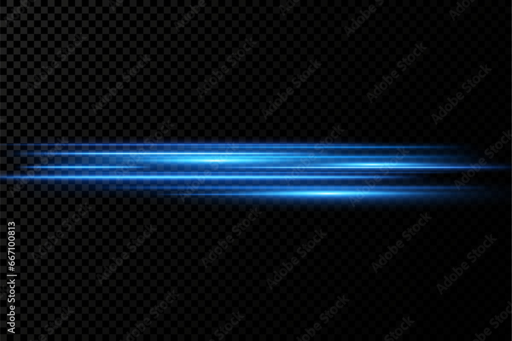 Horizontal neon lines.Blue speed lines.Motion light effect.Vector. 