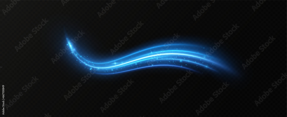 Blue glowing shiny lines. Vector blue light effect, neon speed motion curve.Speed ​​line.Vector. - obrazy, fototapety, plakaty 