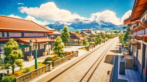 Serenity at a Japanese Town Railway Station. A Lofi Anime Comics Experience Amidst Cozy Architecture