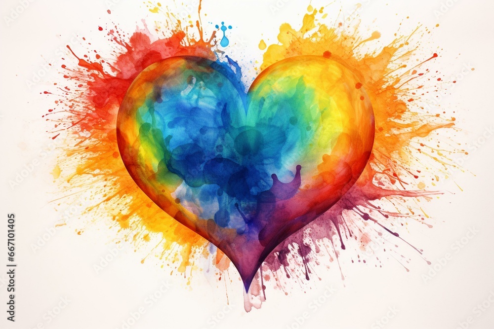 A rainbow heart painted in watercolors symbolizing love & acceptance for everyone. Generative AI