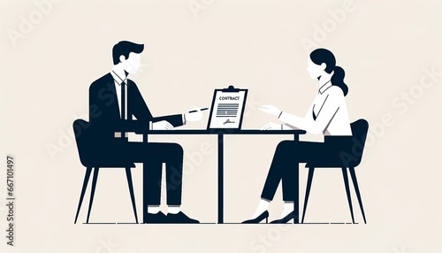 Professional Office Meeting: Man Presenting Document to Woman