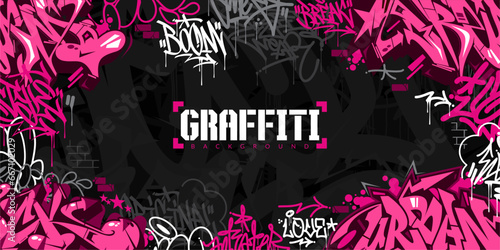 Trendy Colorful Abstract Urban Style Hiphop Graffiti Street Art Illustration Background Template