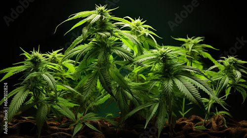Cannabis hemp plant  cultivation with leaves and flowers in close-up  illuminated in studio light. Legalization of hemp   Generative AI