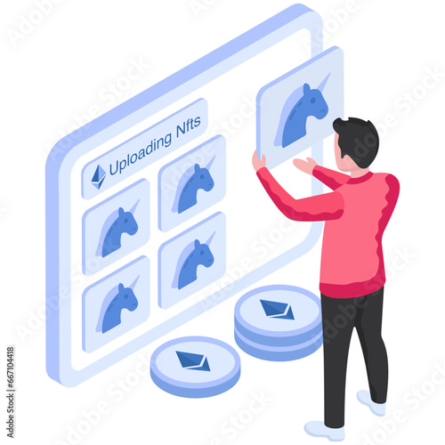 A trendy vector design of uploading nft