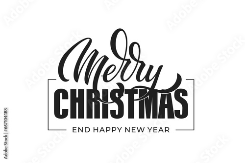 Merry Christmas and Happy New Year hand lettering calligraphy. Vector holiday illustration element.