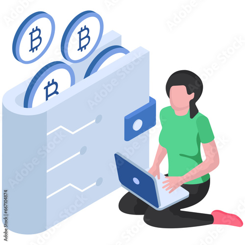 A billfold accessory illustration, vector design of bitcoin walaalet