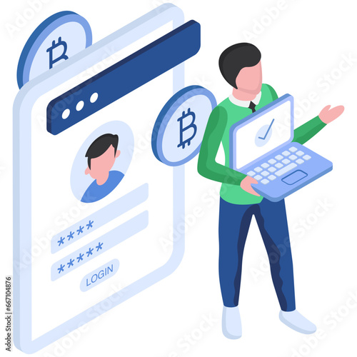 A unique design illustration of bitcoin login