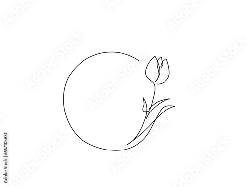 Continuous one line drawing of tulip flower. Circle tulip flower outline vector illustration.