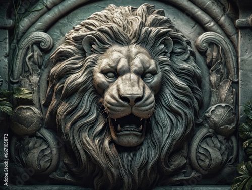Bas-relief of a Lion head fountain on the wall