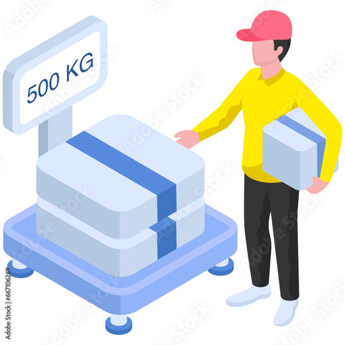 Conceptual flat design illustration of parcel weighing
