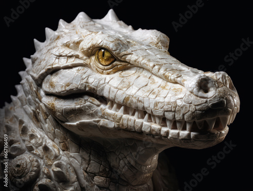 Portrait of a white Marble alligator statue